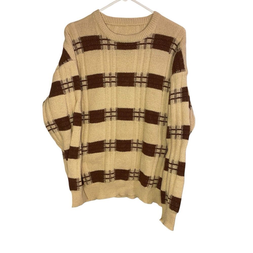 Grandpa Sweater Brown &‎ Cream Men's Medium Abstract Geometric Acrylic Jumper